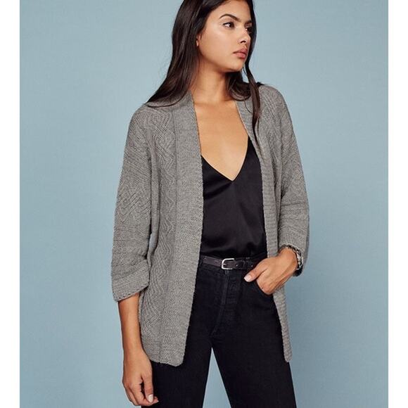 Reformation Chamonix 100% Alpaca Open Front Cardigan Chunky Knit Gray Small Fall - Picture 1 of 7